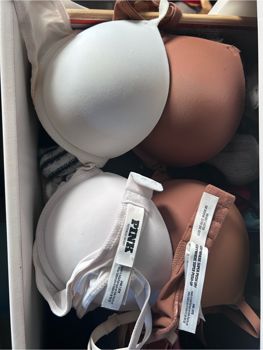 PINK Victoria's Secret White & Brown Molded T-Shirt Bras